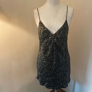 ZARA SLIP DRESS Ruched Leopard Satin L